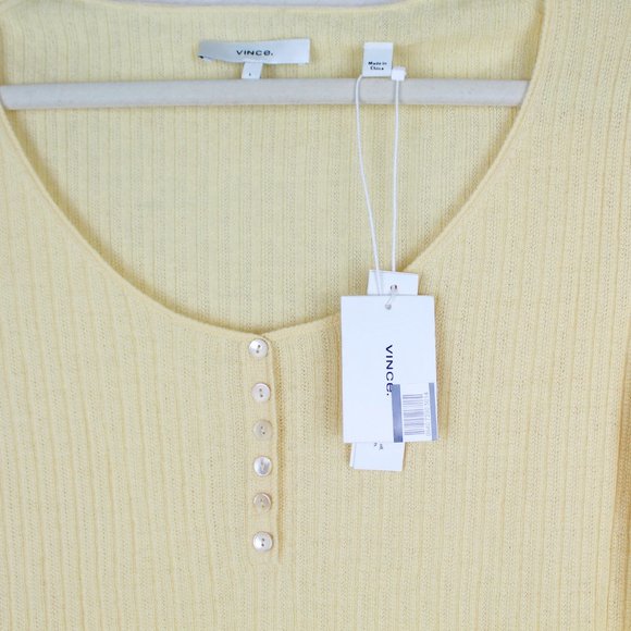 NWT Vince Rib Scoop Neck Cashmere Henley Top - Picture 5 of 9